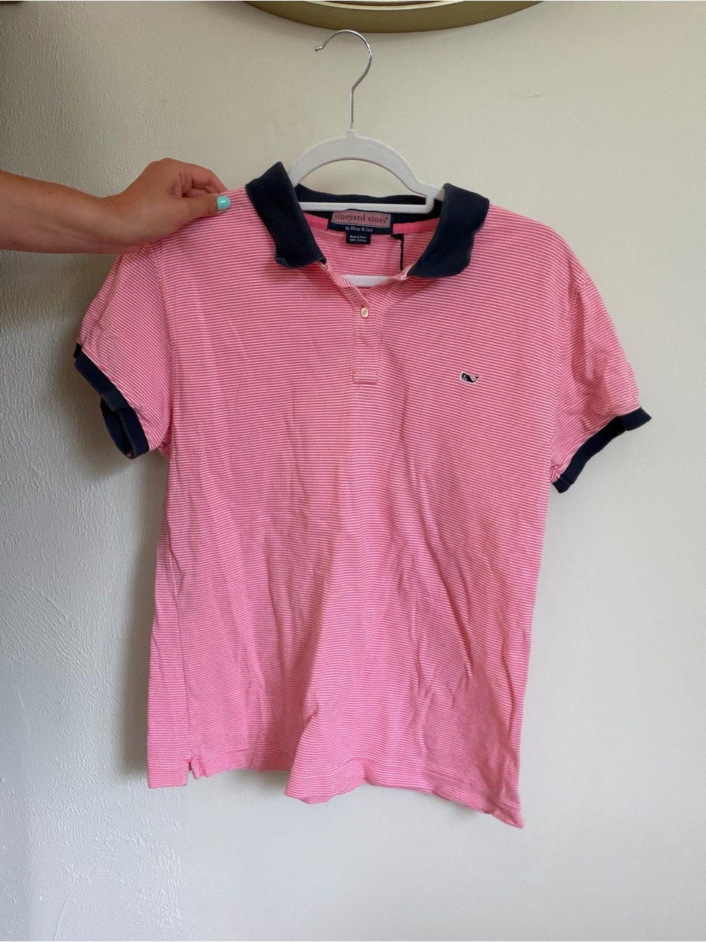 Vineyard Vines Pink Polo with Navy Collar and Cuffs